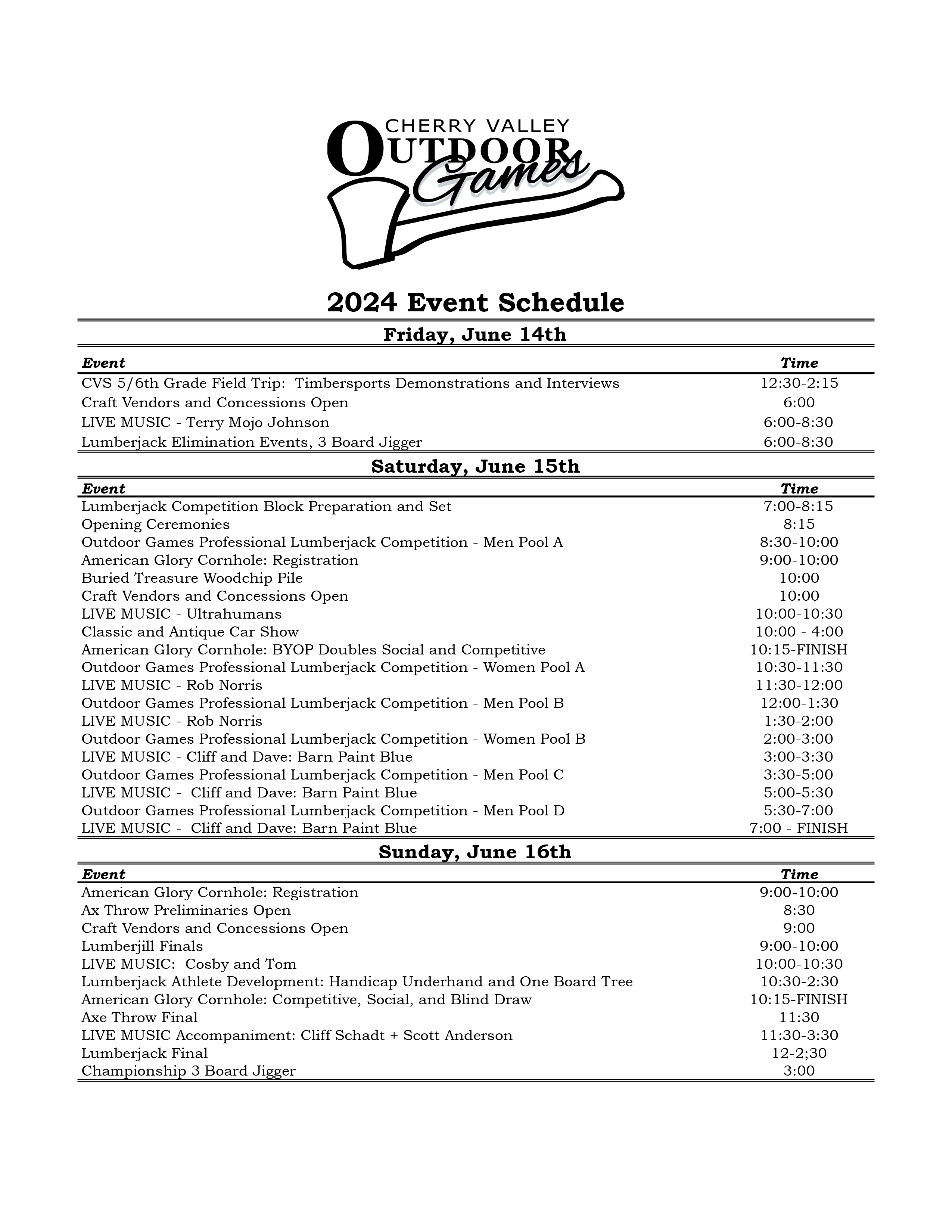 2024 CVOG Event Schedule
